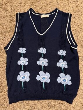 Masters Navy Knit V-Neck Tank with White Trim